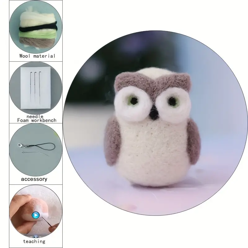 1set Wool Needle Felting Kit For Beginner Starers, Owl Needle Felting Kits  For DIY Art Craft, DIY Material Package, Homemade Pendant Chrismas Gift For