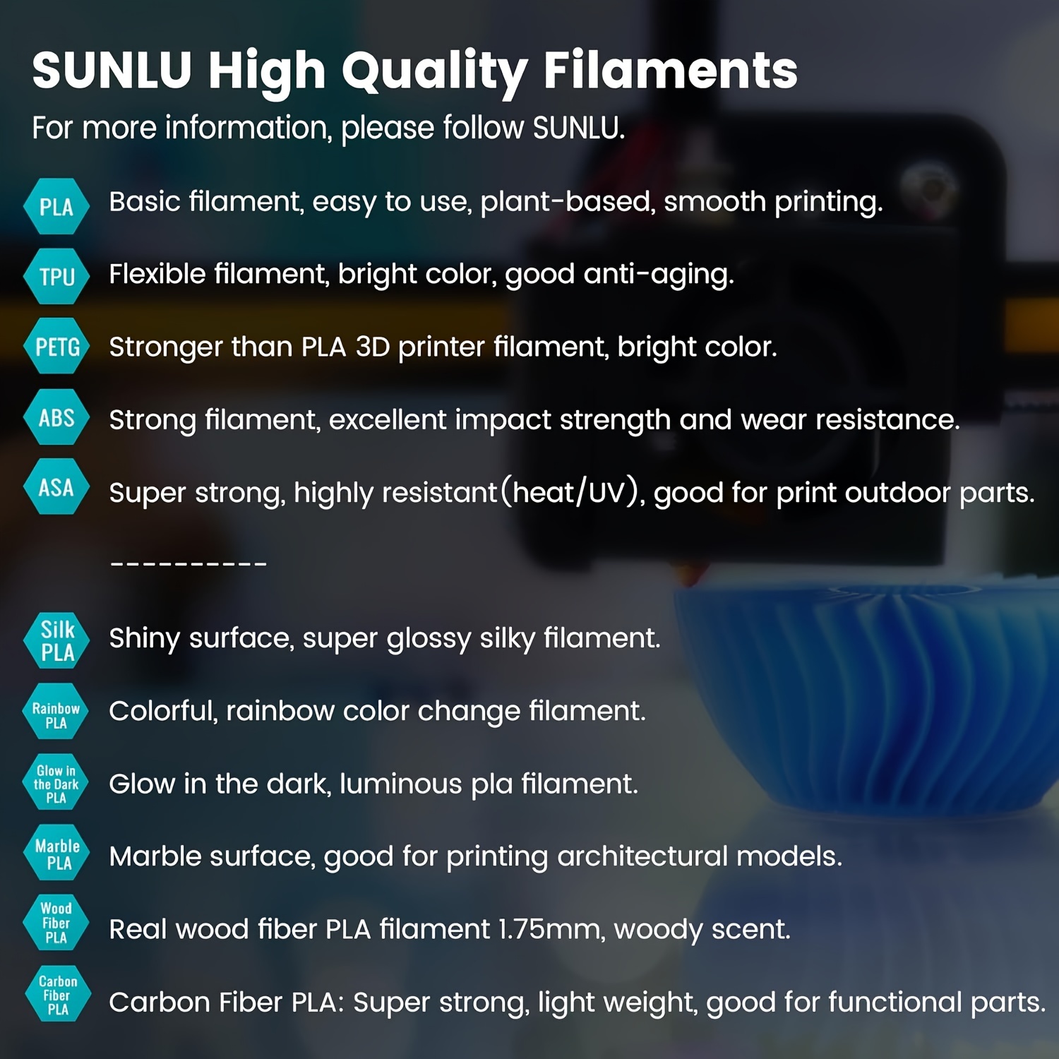 SUNLU ABS 3D Printer Filament, 1.75 ABS Filament Dimensional Accuracy +/-  0.02 mm, 1 kg Spool (Black+Blue)