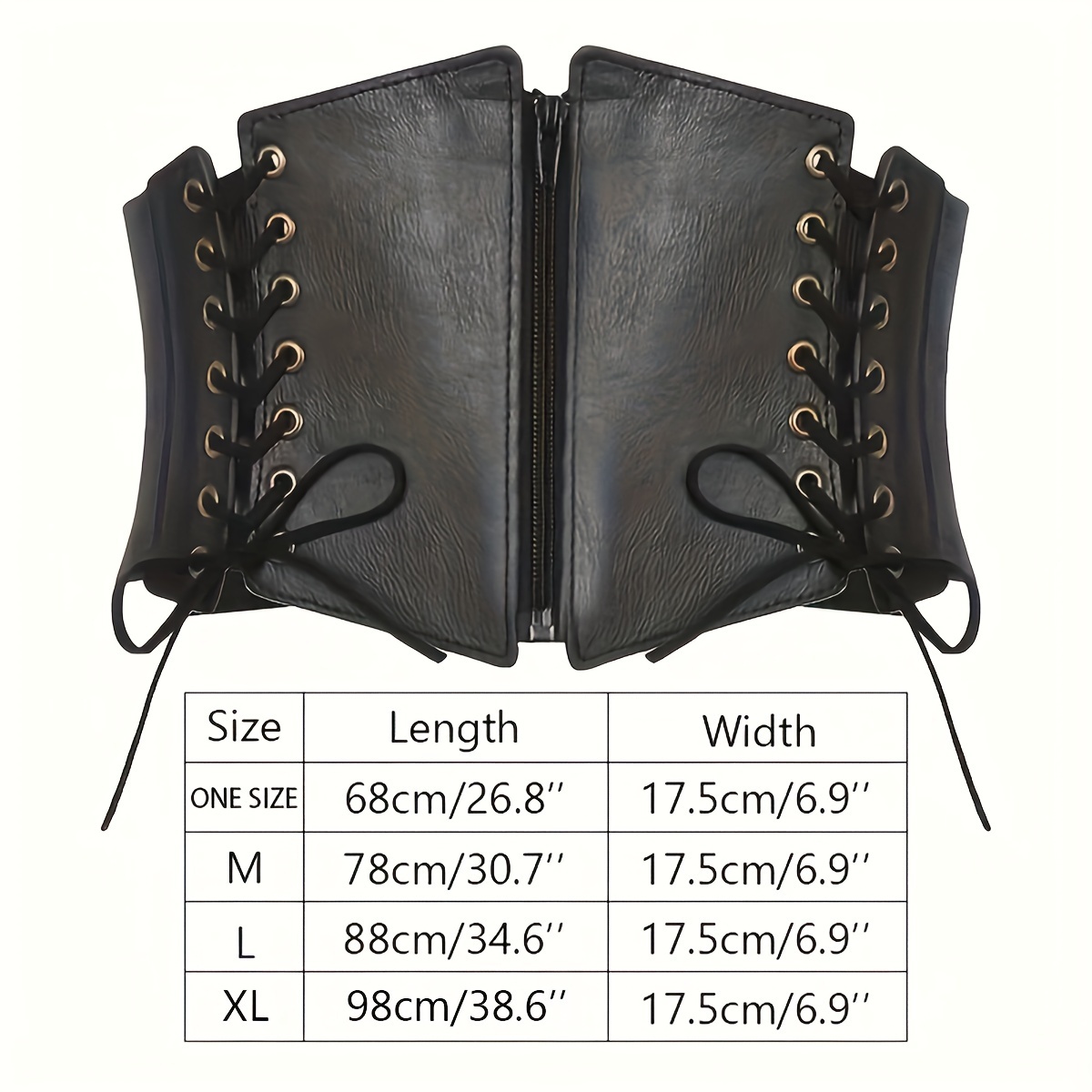 Gothic Lace Up Wide Belts Vintage Black Elastic PU Leather Belts Classic  Corset Waspie Waistband Trendy Dress Coat Girdle For Women Girls