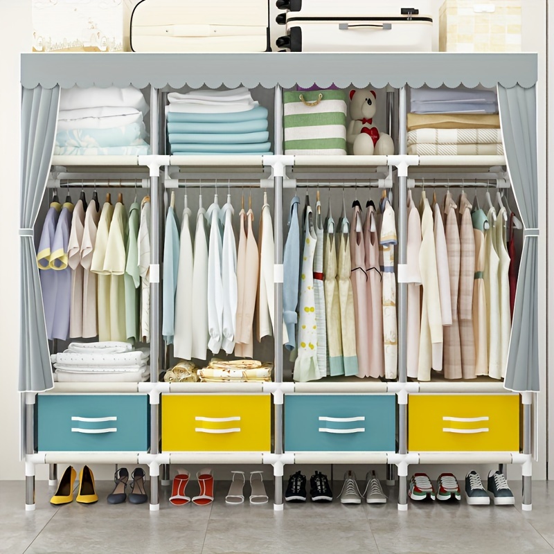 Simple Clothes Storage Wardrobe With Drawer And Dust - Temu