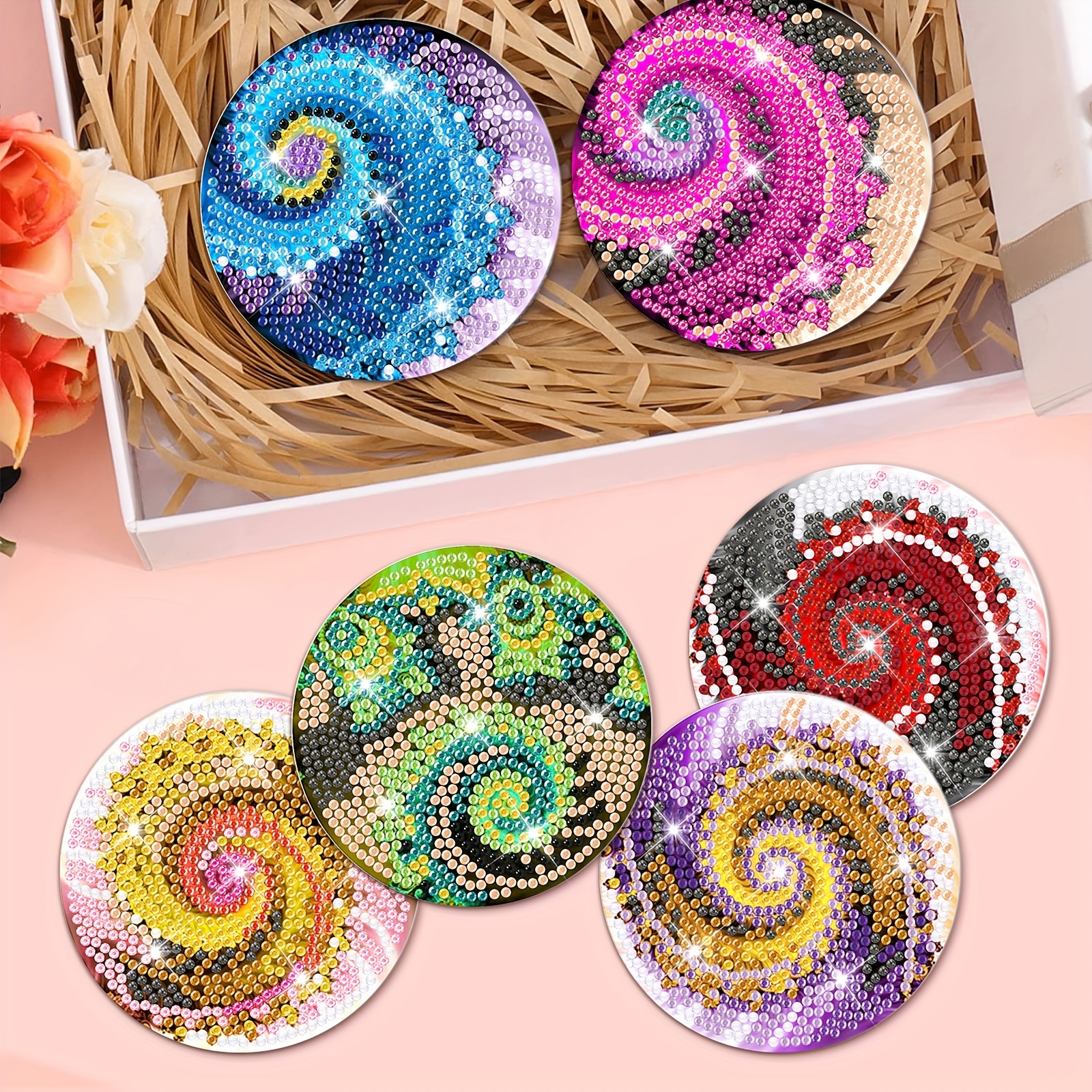 Colorful Diamond Art Painting Coasters Kits With Holder Diy - Temu