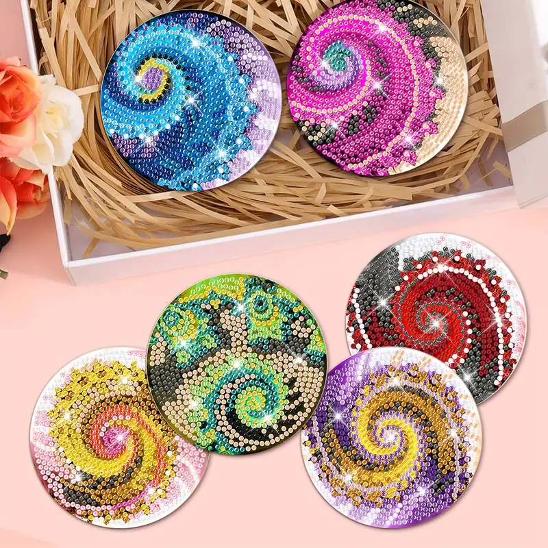 Colorful Diamond Art Painting Coasters Kits With Holder Diy - Temu