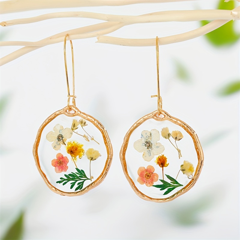 Colorful Dried Flower Grass Decor Dangle Earrings Bohemian Style