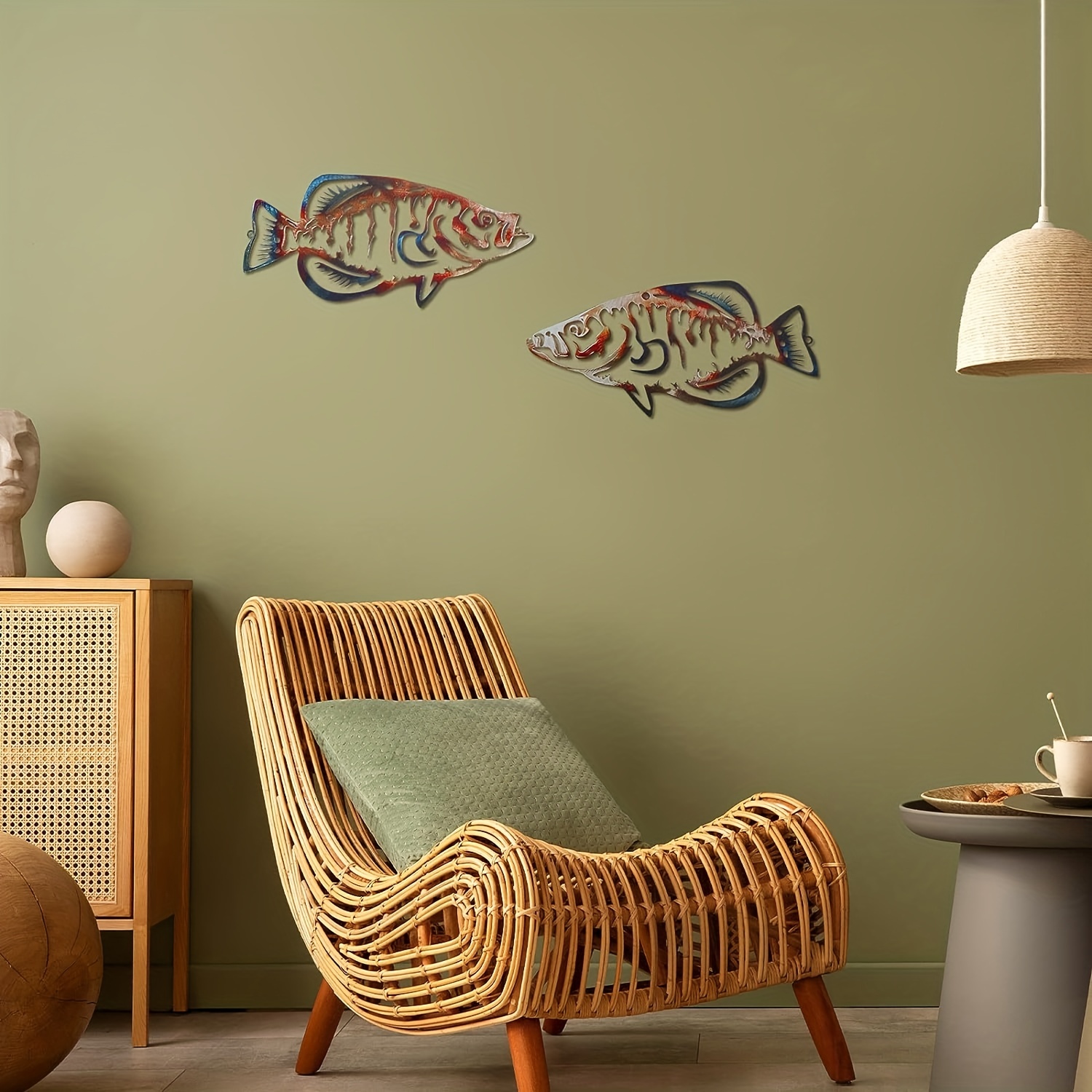 2pcs Vintage Fish Wall Decor, Rustic Metal Fish Wall Art Decoration  Hanging, Fish Cabin Decoration, Family Living Room Bedroom Farmhouse Garden  *