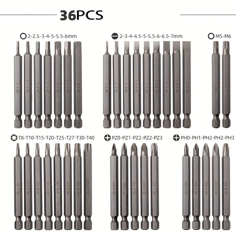 36 50pcs 75 long magnetic screwdriver bit set - Temu