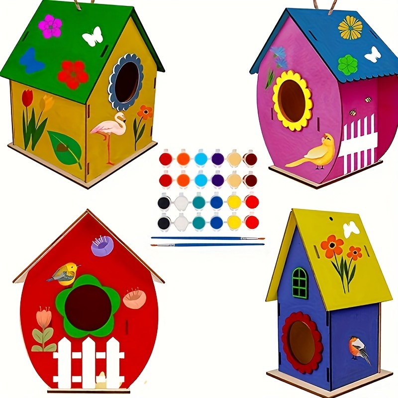 Diy Wooden Paint Kit Outdoor Toys For Age 3-5 4-8 8-12, Crafts Outdoor Bird  Feeder - Temu