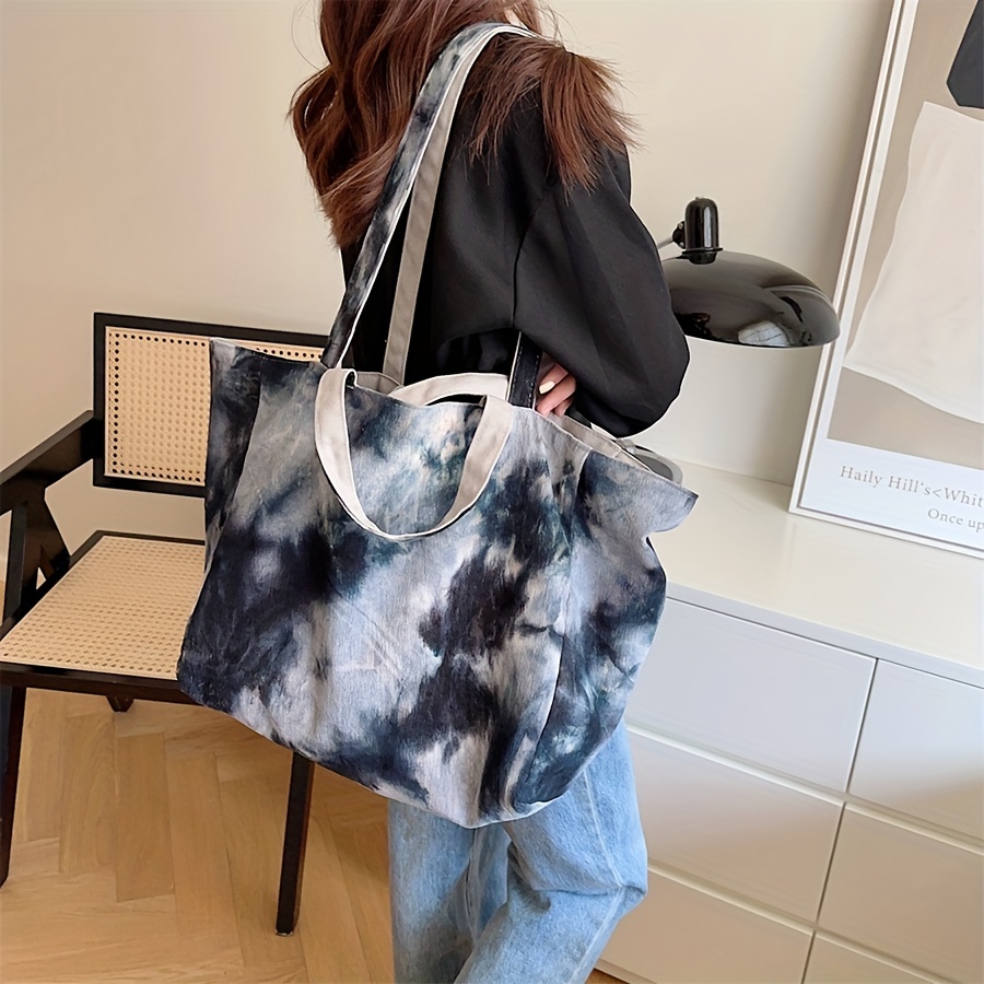 1pc Canvas & Pu Splice Color Tote Bag, Fashionable Shoulder & Crossbody &  Handbag, Simple & Versatile Bucket Bag For Women Daily Use