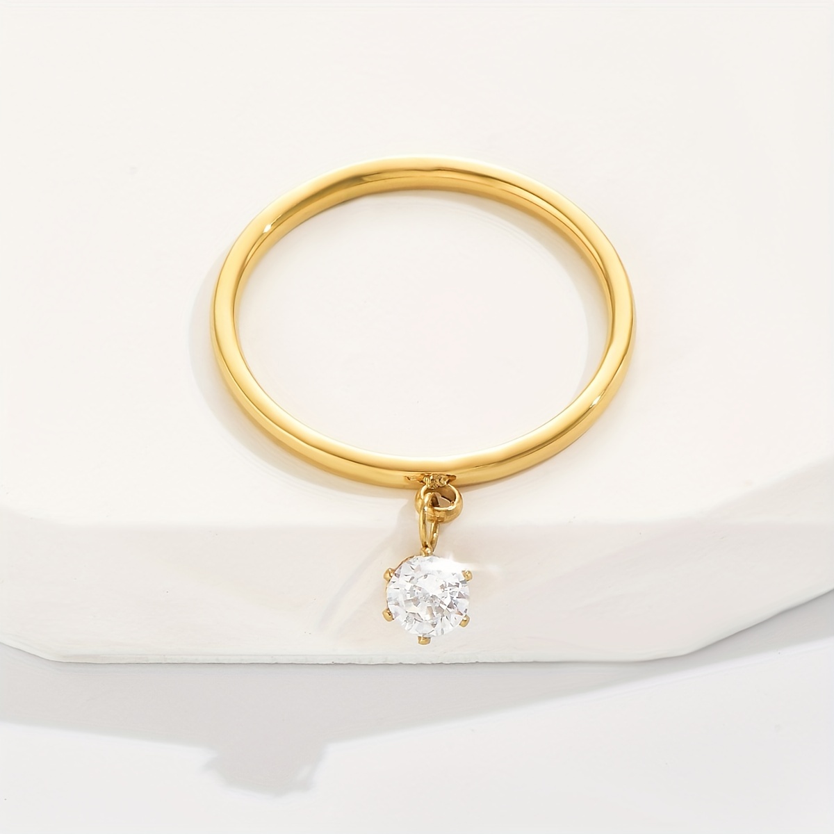 Golden Plated Circle Ring with Faux Diamond for Couples