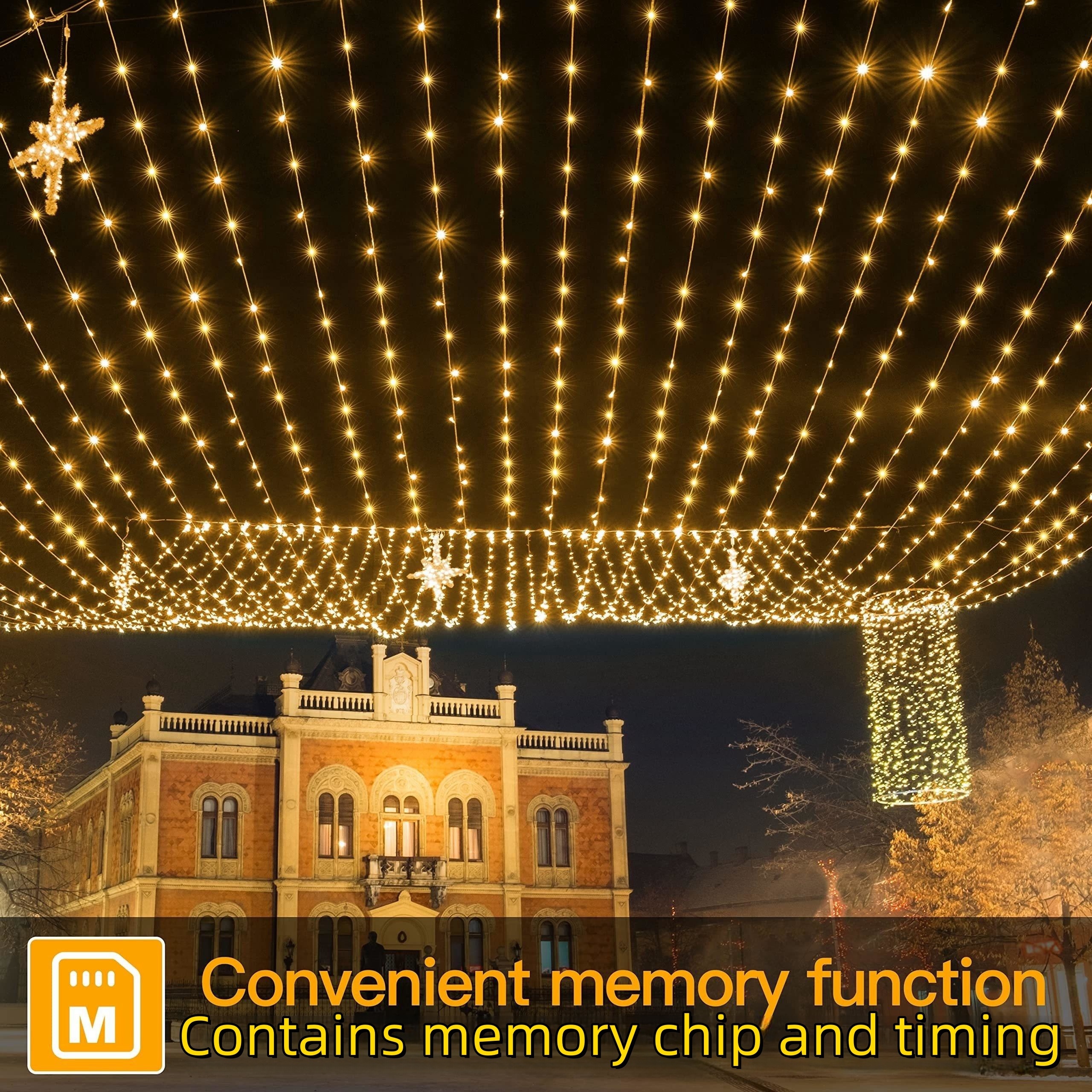 340 Feet 1000 LED Garden String Lights, Outdoor Waterproof Christmas Tree Lights, With 8 Modes Remote Timer, For Outdoor Indoor Christmas Decoration, Outdoor Multi-colored White Warm With Cable Tray, 7X12 Pure Copper Wire Color Box Packaging details 5