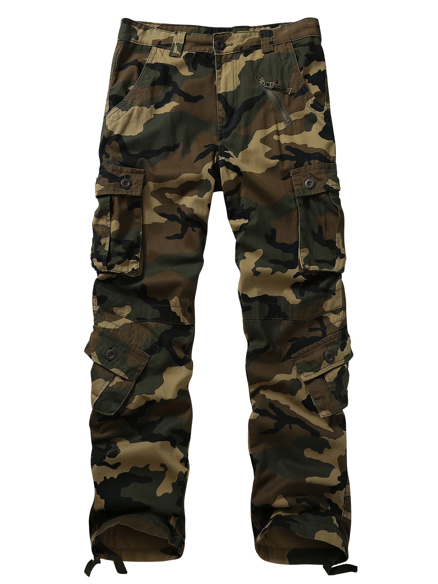 Solid Cotton Camo Multi Flap Pockets Men's Tactical Straight Leg Cargo  Pants, Loose Casual Outdoor Pants, Men's Work Pants For Hiking Fishing  Angling
