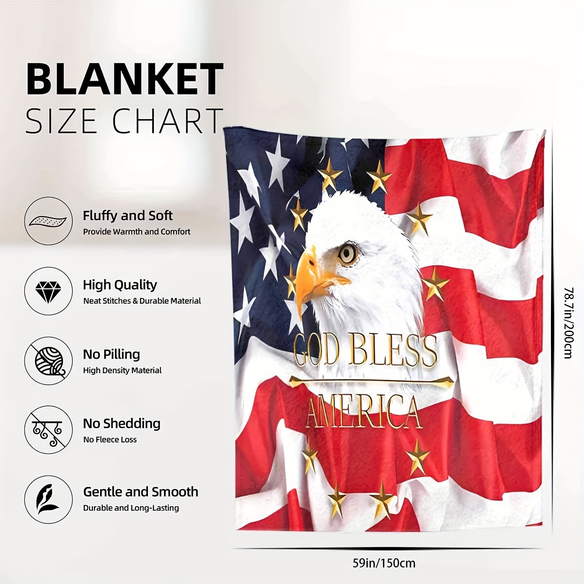 American Flag Soft Warm Fuzzy Cozy Throw Blanket For Couch Sofa Bed