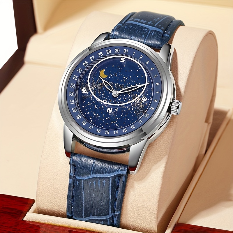 Watch With Moon And Star Dial For Men - Temu
