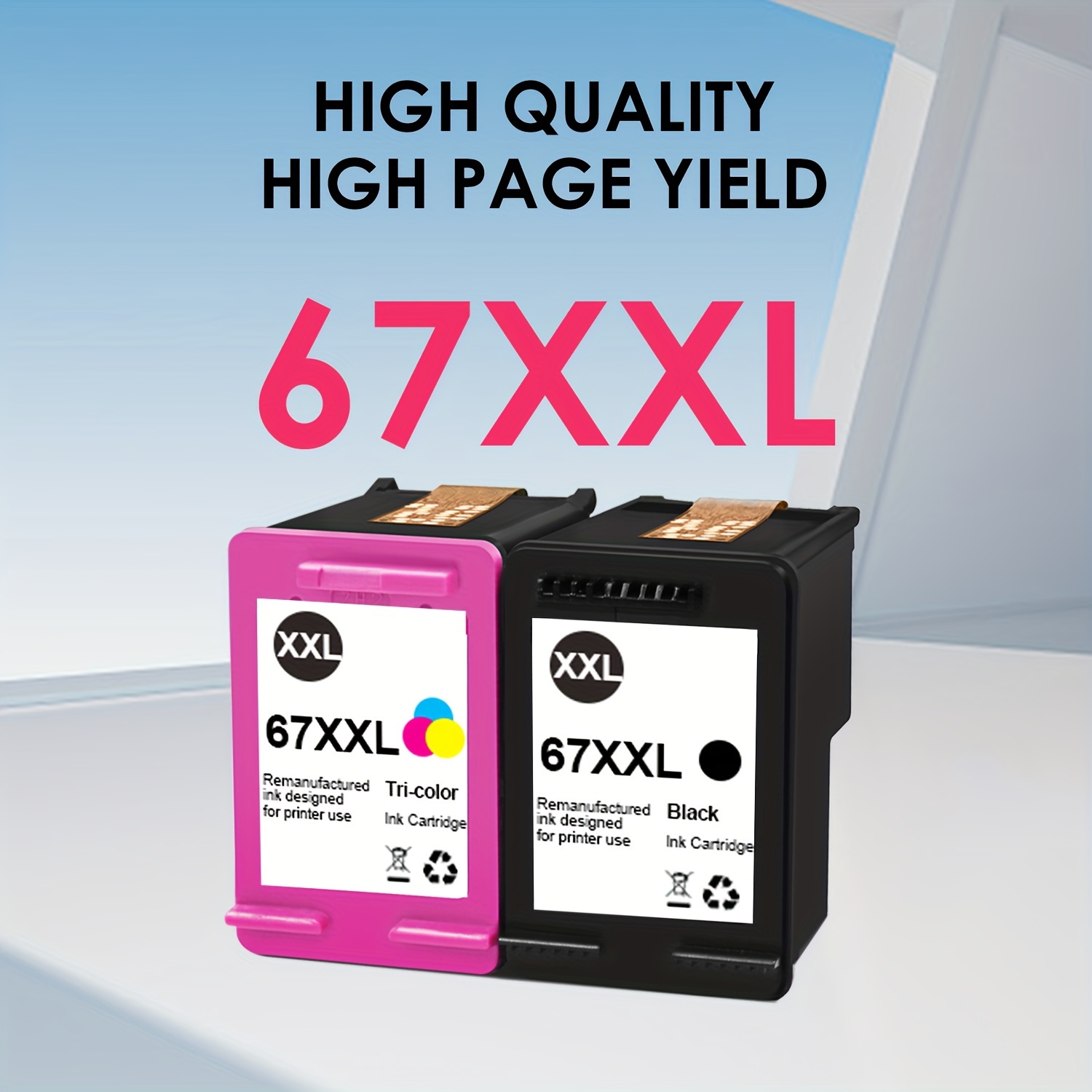 HP 67 Tri-Color Ink Cartridges High/Standard Yield 2 Per Pack, 67XL Black,  Cyan, Magenta, Yellow 