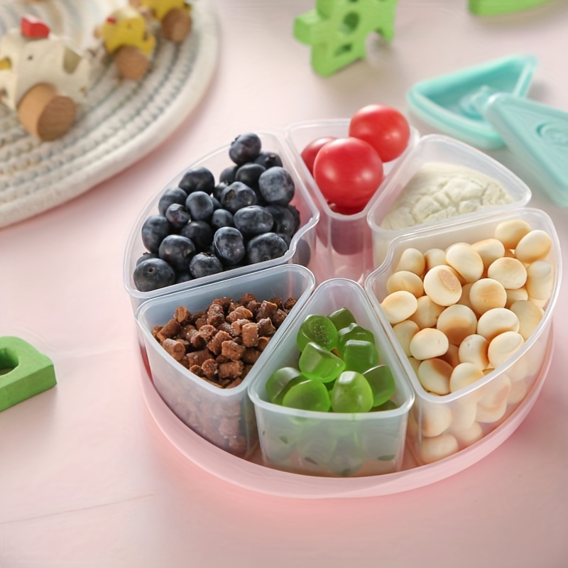 6pcs/Set Serving Tray With Lids, Plastic Snack Box, Divided Fruit Plate,  Dry Food Storage Box, Dessert Tray, Kitchen Supplies