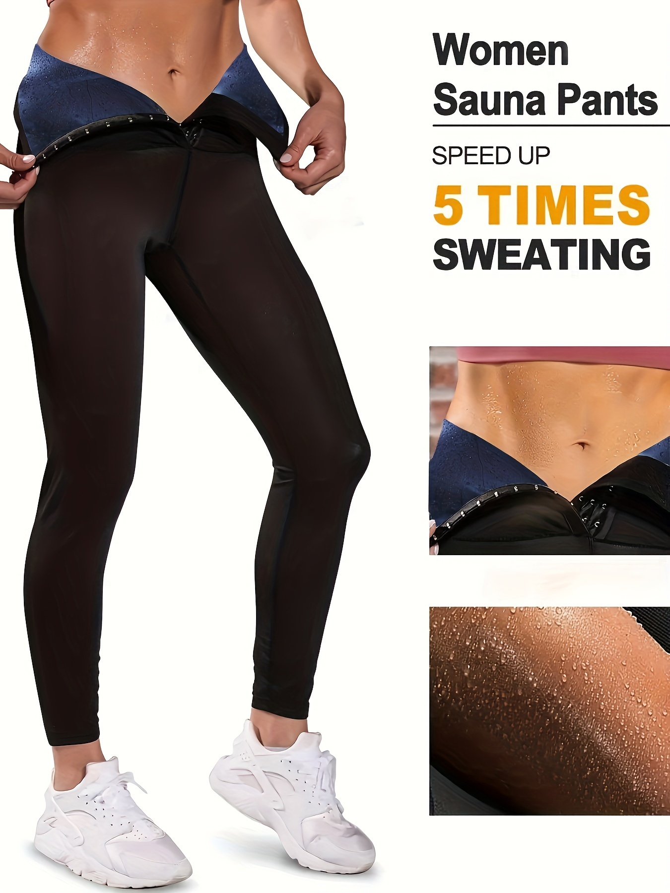 Black Sweat Sauna Leggings Women Breasted Weight Loss Hot - Temu