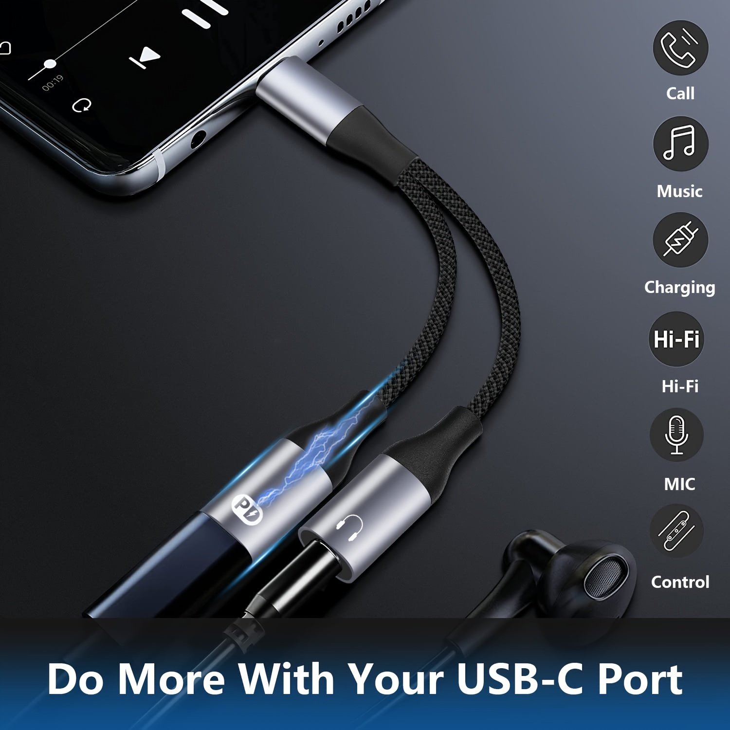 USB-C Type C Adapter Port to 3.5MM Aux Audio Jack Earphone Headphone Cable  USB 