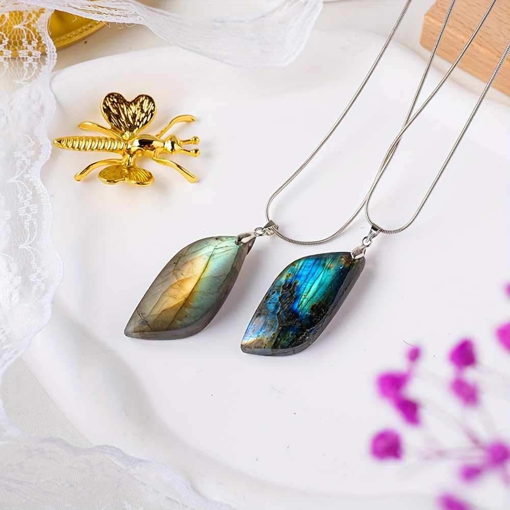 Natural Labradorite Leaf Shaped Stone Pendant