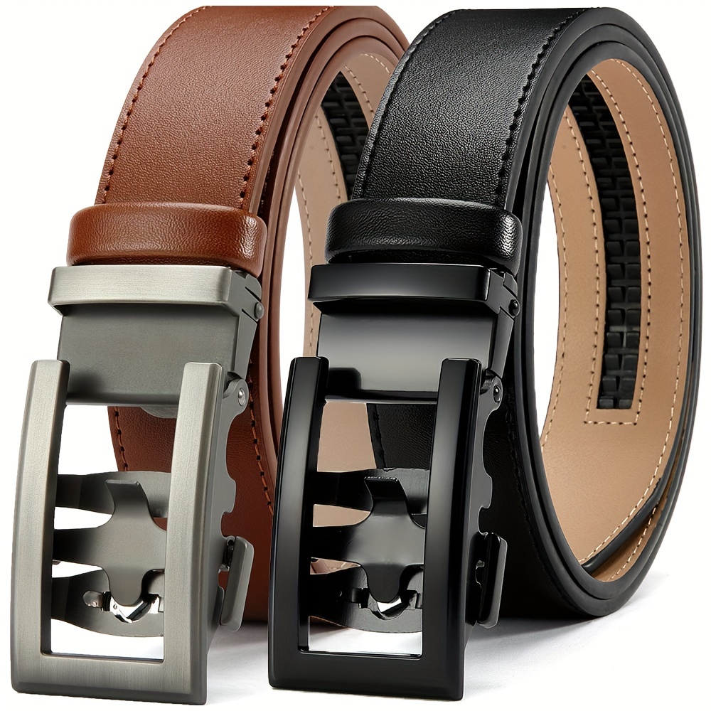 Mens Leather Adjustable Belts Slide Trim Ratchet With Automatic