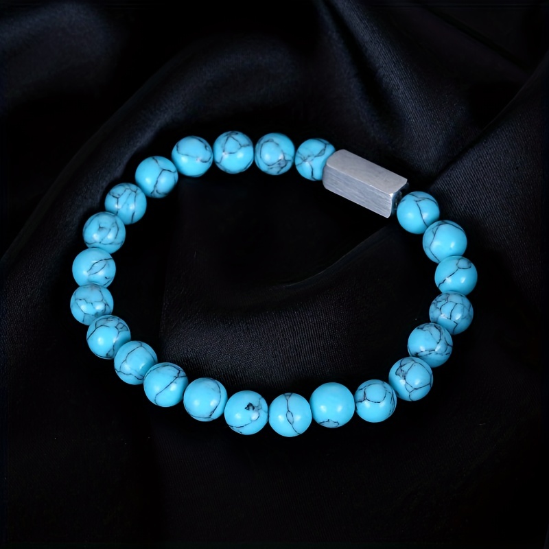 Stainless Steel White Turquoise Beaded Bracelet 