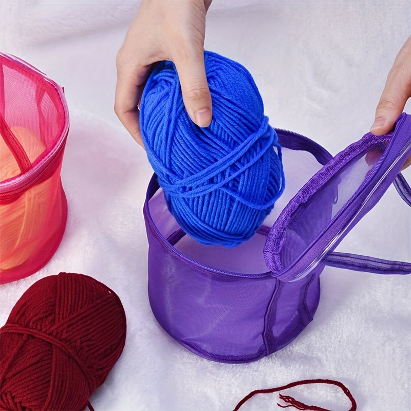 1pc Foldable Yarn Storage Bag, Cylindrical Mesh Storage Bag