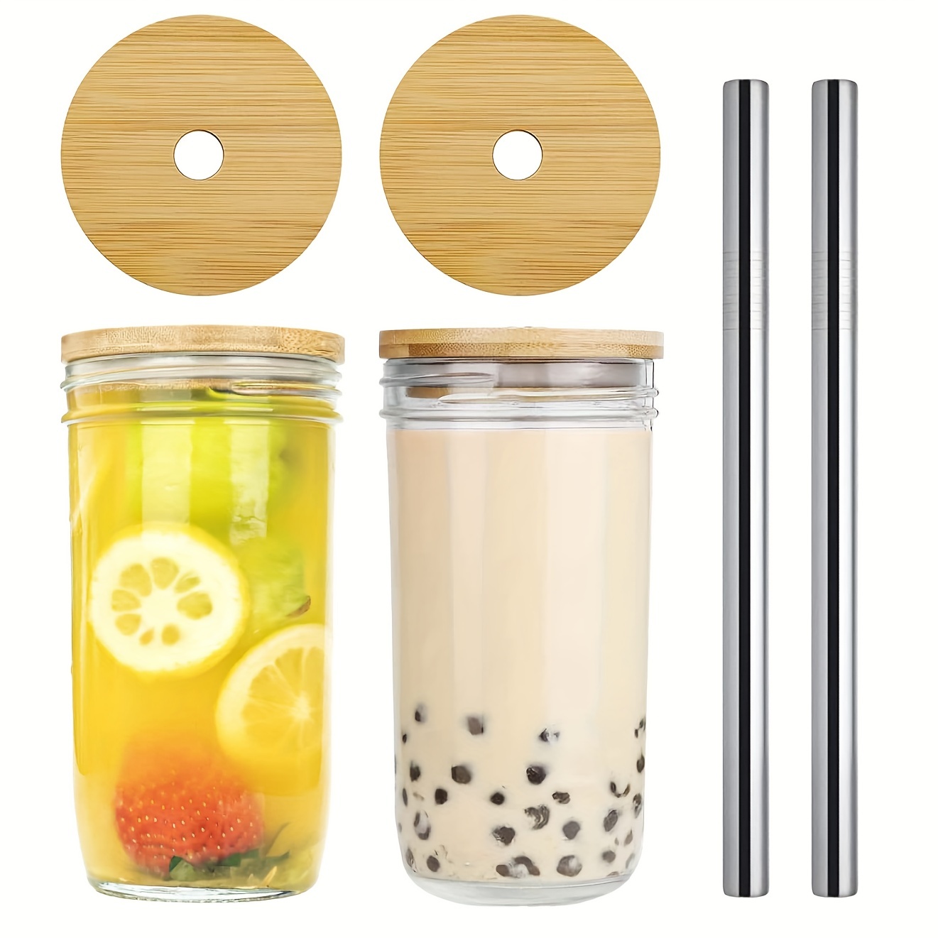 AmzFan Amzfan Iced Coffee Cups, Mason Jar With Lid And Straw 20 Oz, Boba  Cups With Lids And Straws, Reusable Wide Mouth Smoothie Cups
