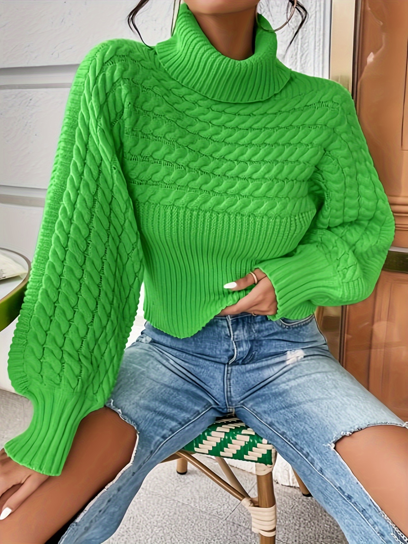 Solid Turtle Neck Pullover Sweater Casual Long Sleeve - Temu