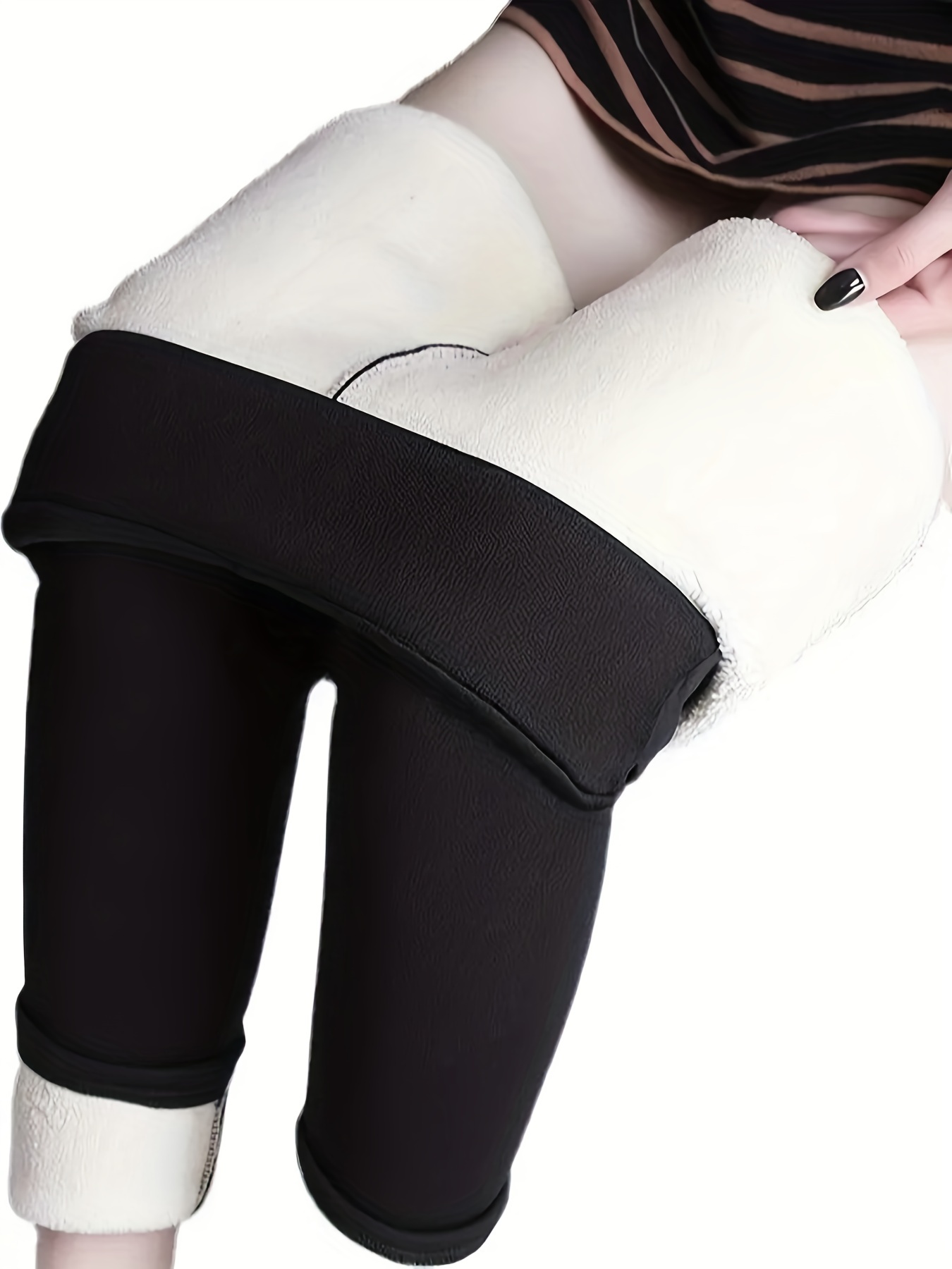 Solid Fleece Skinny Leggings Casual Stretchy Thermal - Temu
