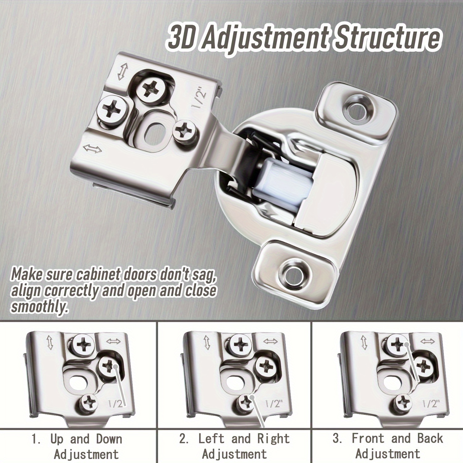 classic polished metal cabinet door hinge 3 way adjustable Temu United Kingdom