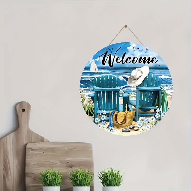 1pc Welcome Wooden Sign Starfish And Seashells On The Beach - Temu