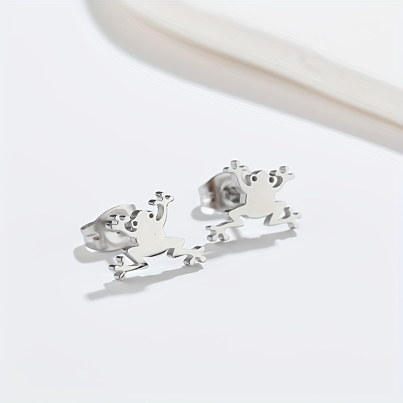 2pcs Men's Stainless Steel Frog Ear Stud Earrings