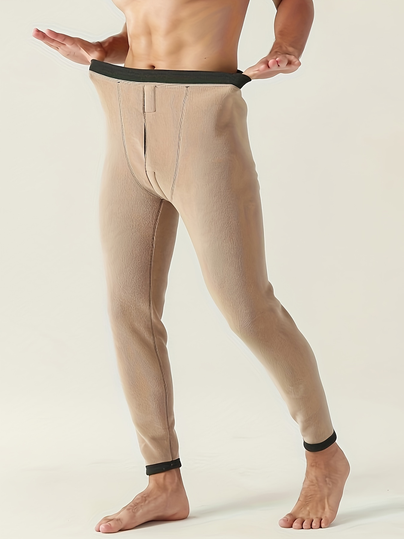 Men's Thermal Underwear Bottom Thickened Fleece Warm Long - Temu