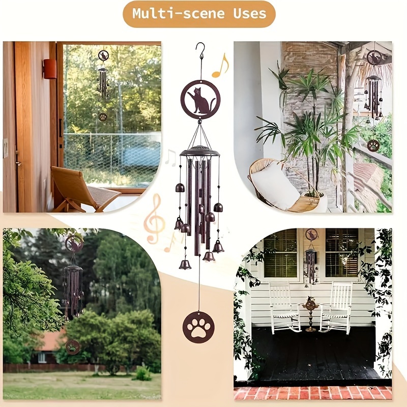 Four-tube Wind Chime, Black Cat Decoration, Metal Cross-border