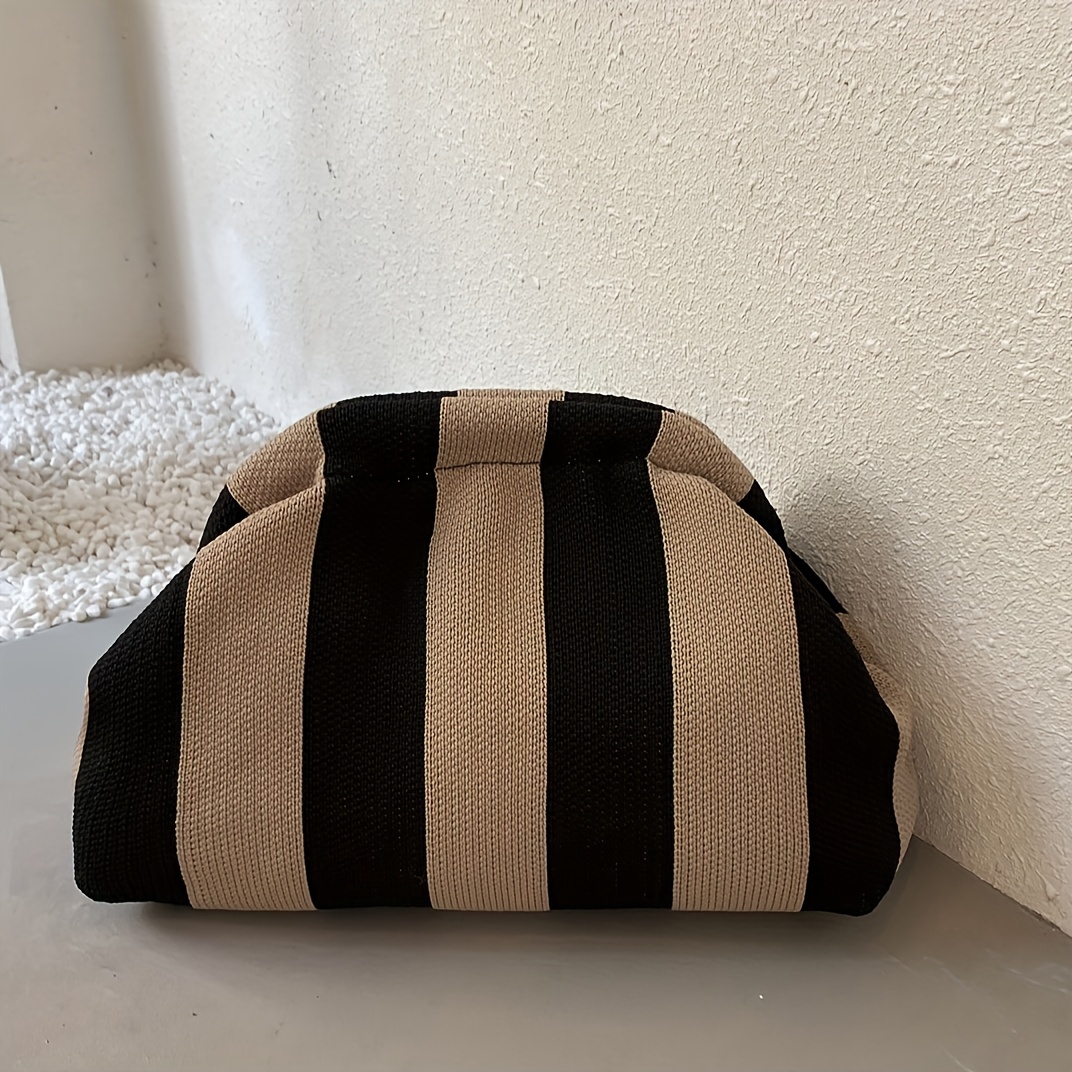 1ks dmsk vintage pruhovan pleten kabelka - retro ernobl polyesterov taka se zapnnm na sponku, neformln elegantn kadodenn noen & speciln pleitosti, bezpen pleten kabelka | vintage pruhy design | odoln pleten kabelka, roztomil taka 1