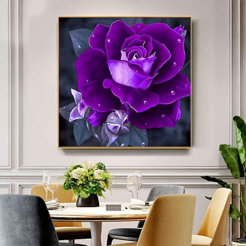 5D Diamond Painting Table with Purple Flowers by the Sea Kit
