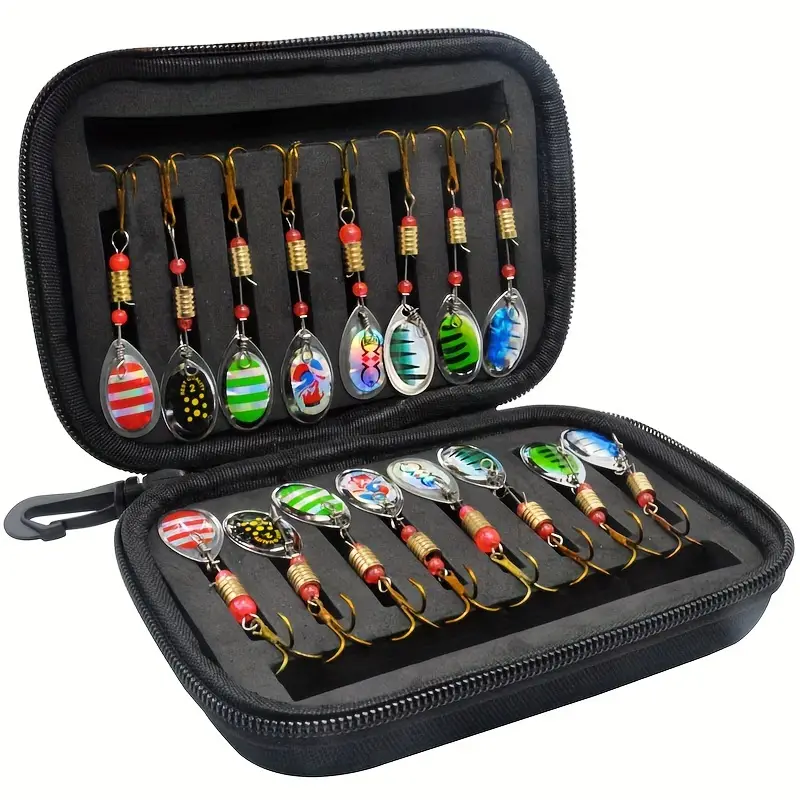 16pcs Fishing Spinner Bait Set With Storage Bag, Artificial Hard Bait With  Treble Hook, Fishing Tackle