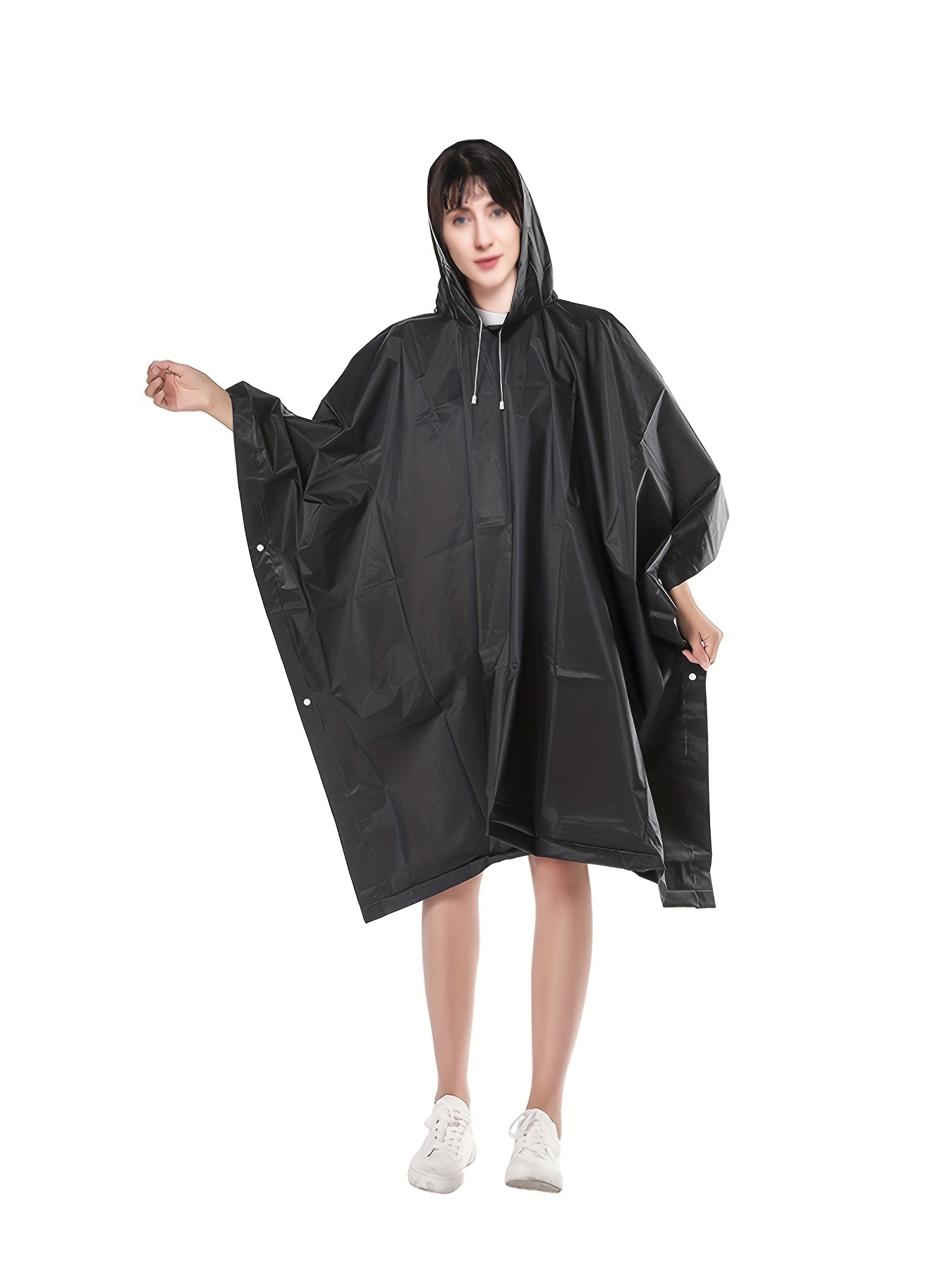 Poncho De Lluvia Reutilizable Negro De 1 Pieza, Abrigo Con Capucha  Impermeable Simple EVA Para Mujer