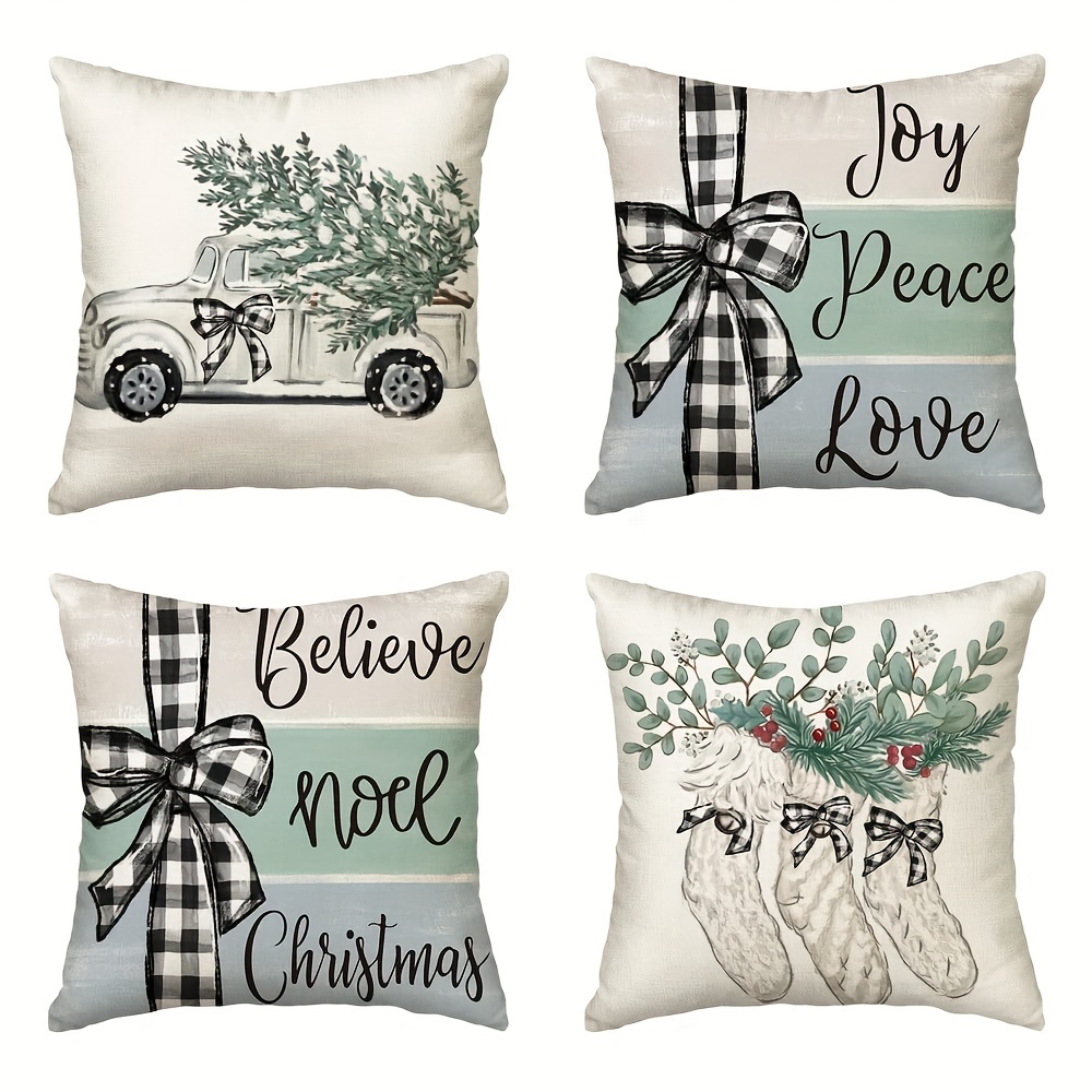 Christmas Linen Blend Throw Pillow Case, Square Cushion Case