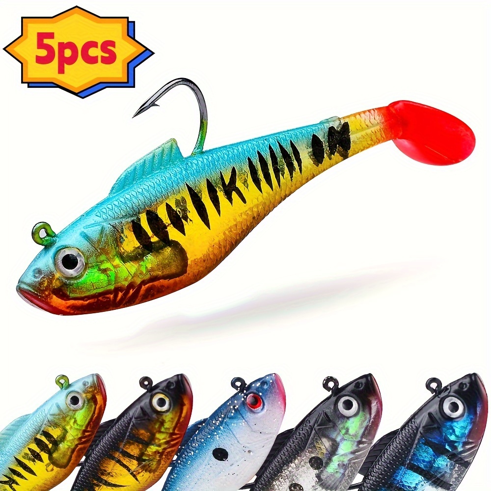 

5-piece Soft Silicone Fishing Lures, 11cm/24.6g - Leaded T-tail Baits For Sea Bass & Boat Fishing, Realistic Swimbait