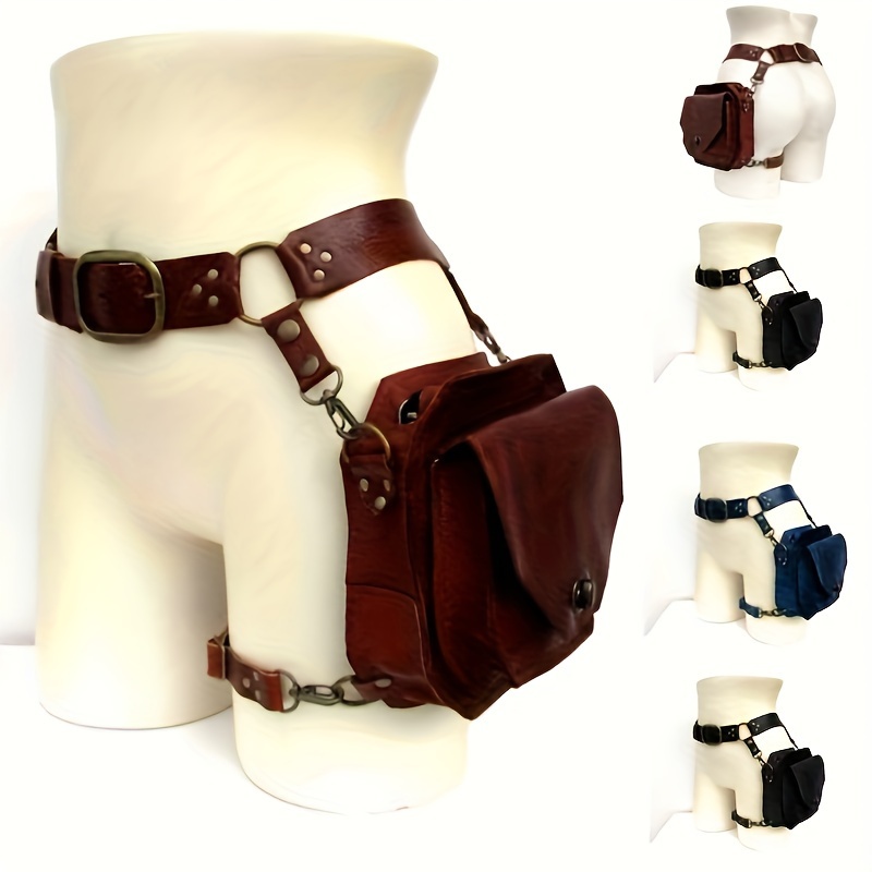 1pc Punk Style Retro Pu Leather Waist Bag Thigh Strap Leg Bag Casual Small  Square Bag