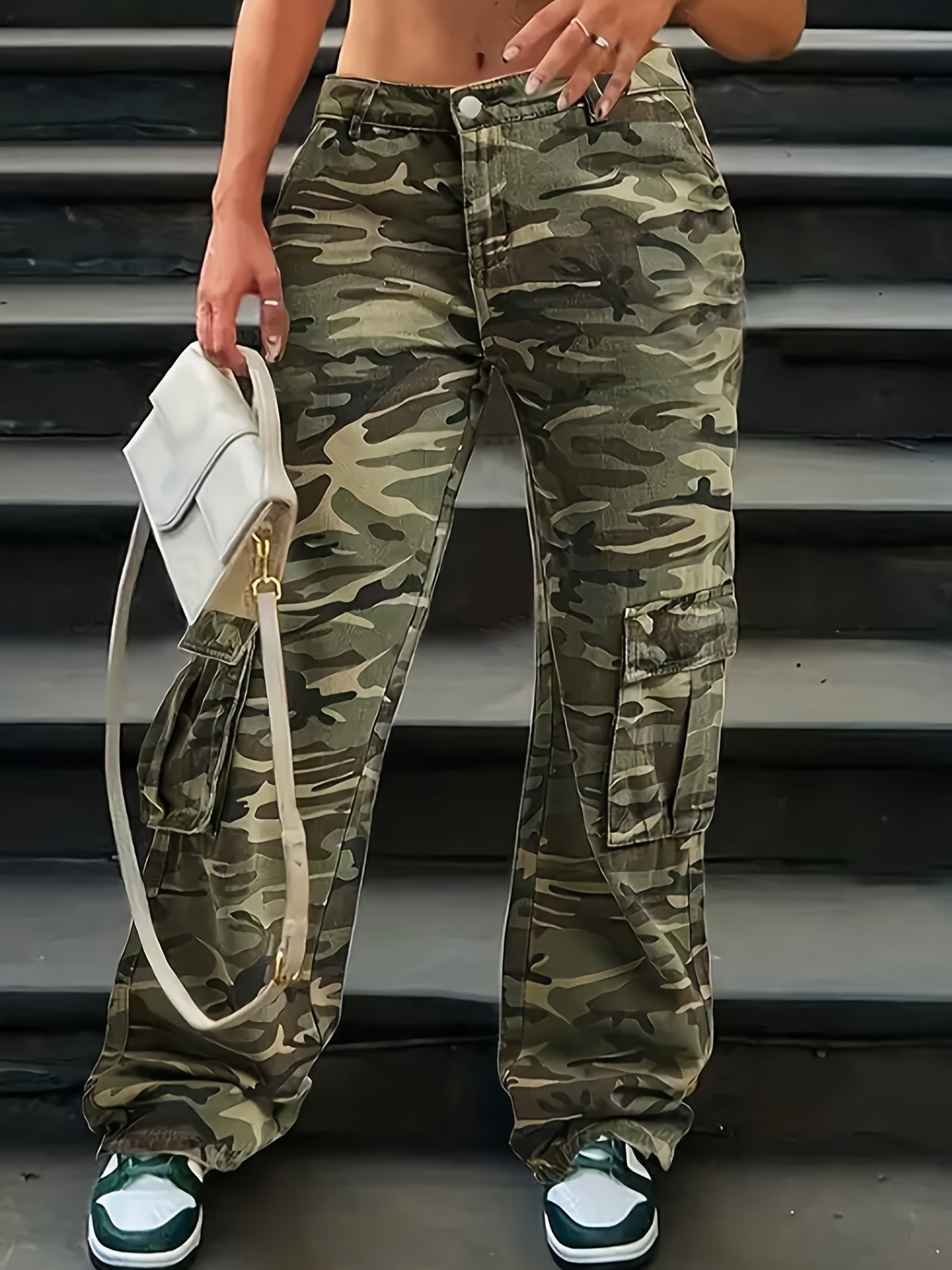 Camo Multi pockets Cargo Pants Loose Fit Y2k Style High - Temu Australia