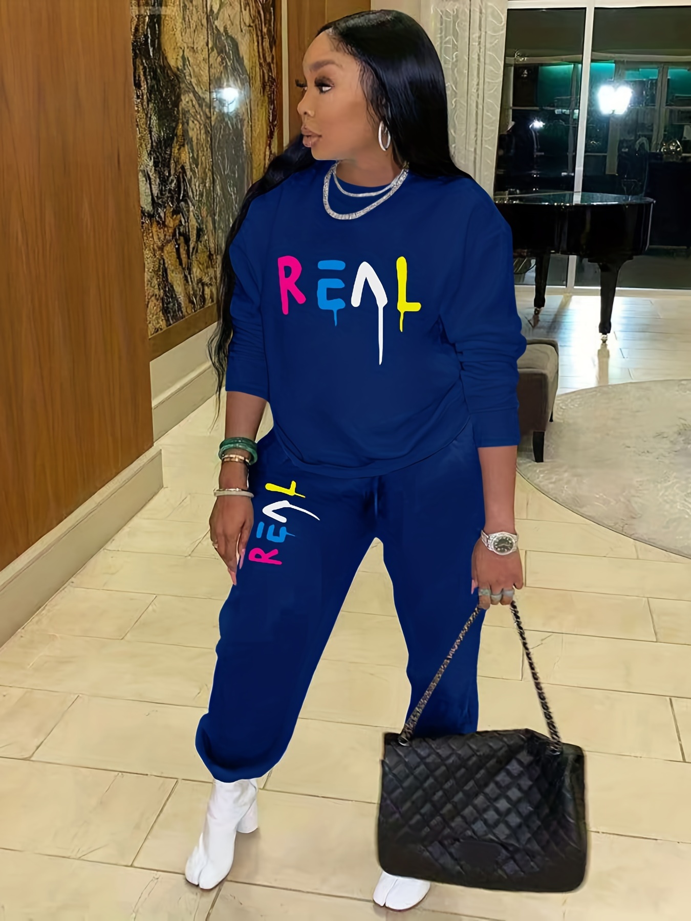 Casual Two-piece Set Long Sleeve Top & Pants Outfit