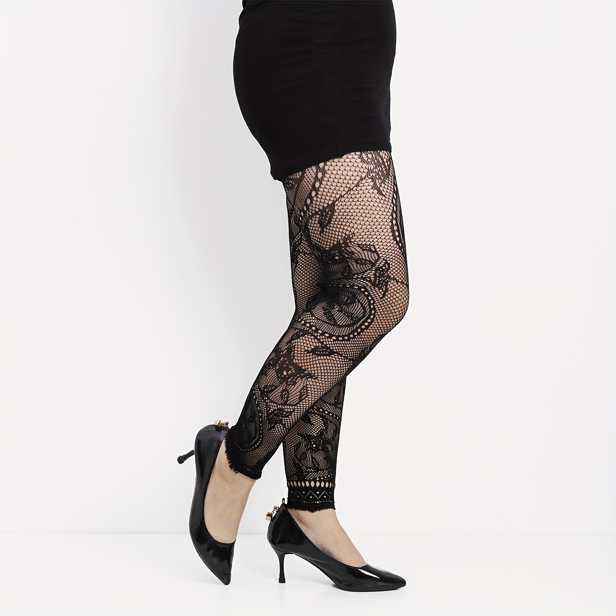 Plus Size Party Tights Women's Plus Floral Jacquard Slim Fit - Temu