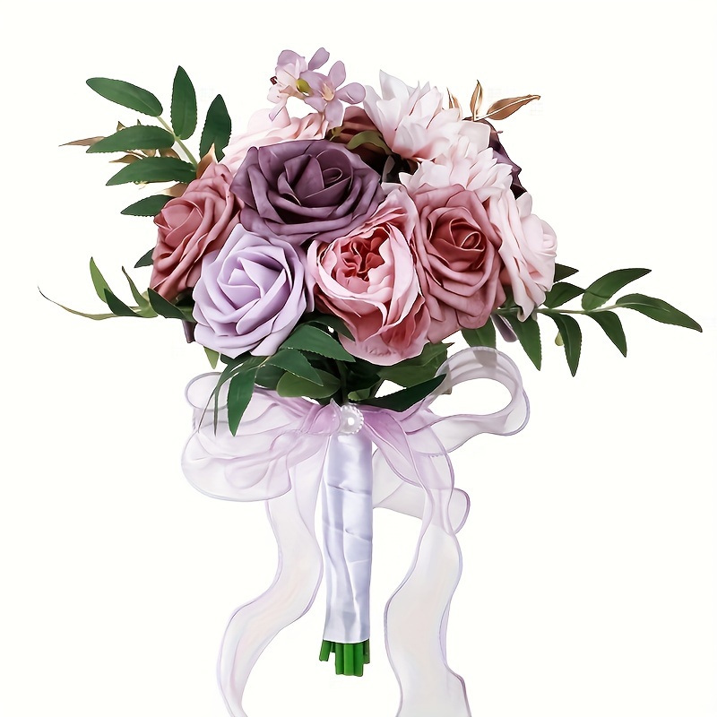 Wedding Bouquet With Lace Ribbons Artificial Rose Flower For - Temu