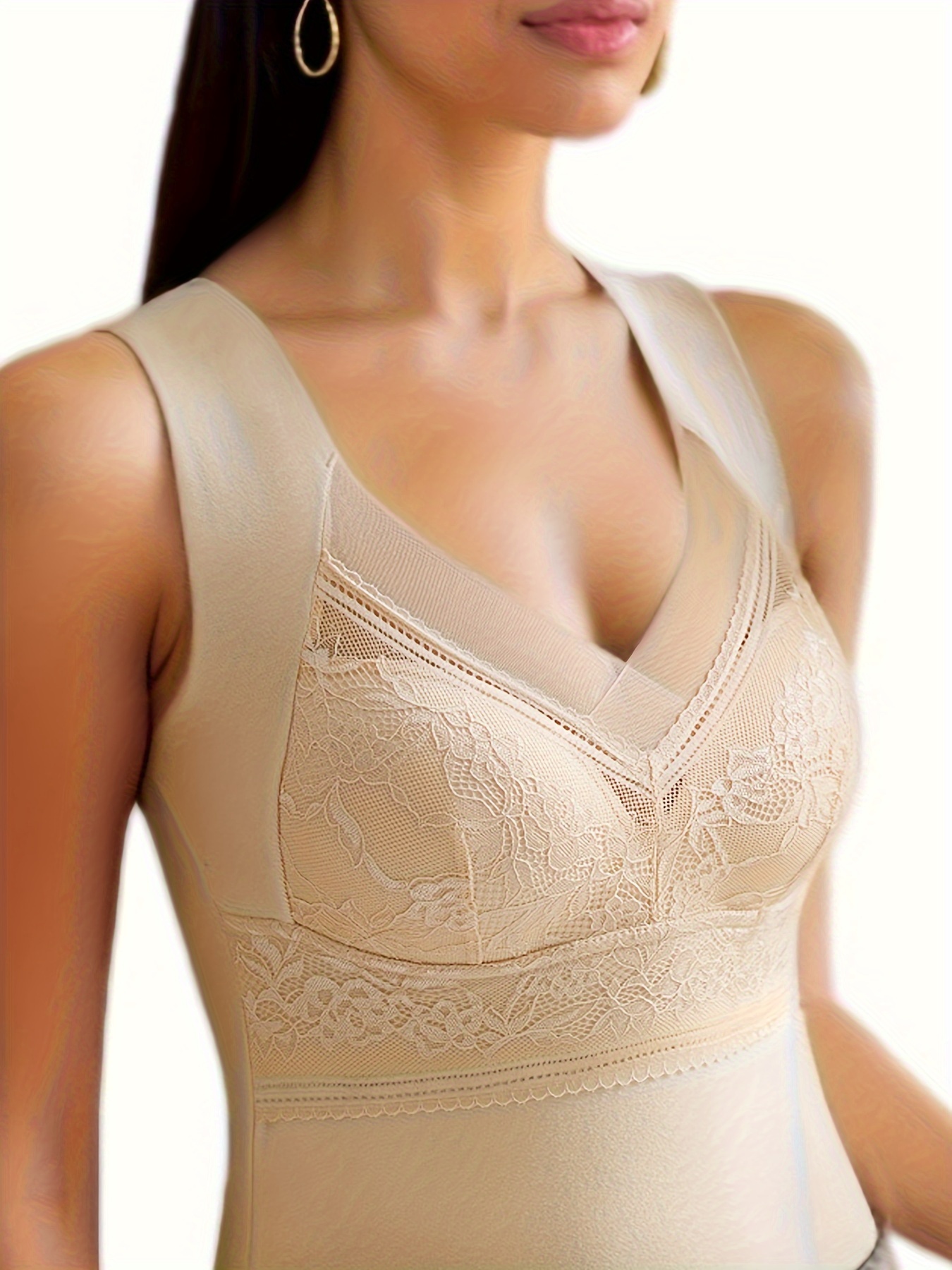 Women's Thermal Inner Fleeces Sleeveless Undershirt Built-in Bra