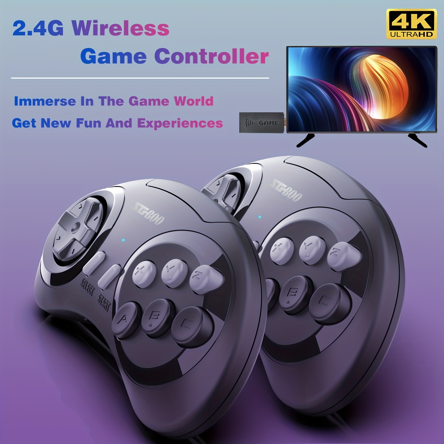 2 4G Wireless Dual Person HD Output 4K Game Stick with 16 Bit Mini Pocket Game Controller Support for Multi Mlassics Retro Games For SEGA