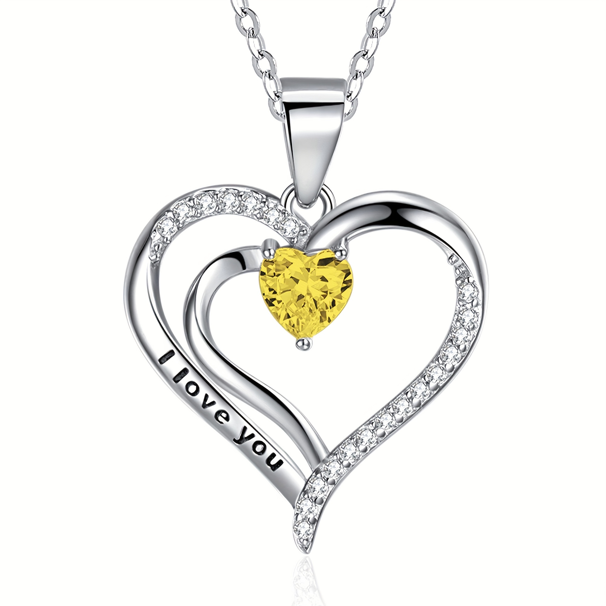 S925 Sterling Silver Love Heart Birthstone Necklace White - Temu Portugal