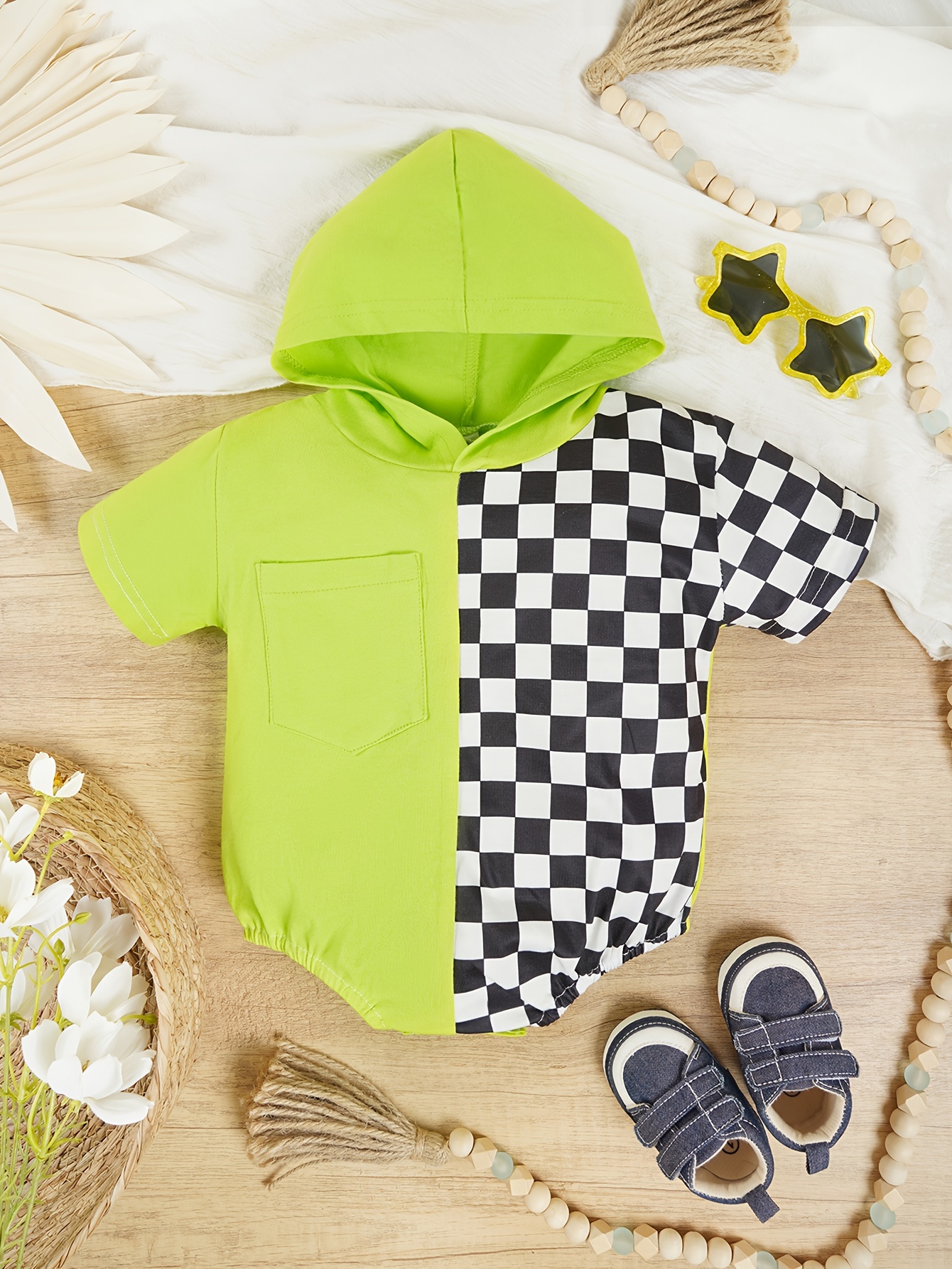 Baby Boy Stylish Checkboard Hooded Jumpsuit - Temu