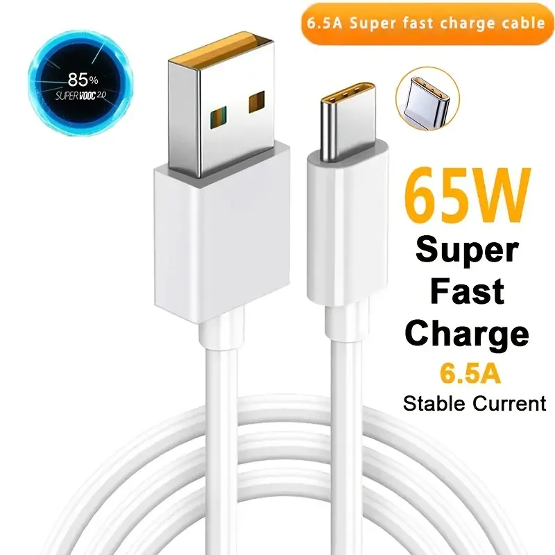 Cable Usb Tipo C Carga Rápida Amarillo 65w 6.5a Xiaomi Redmi