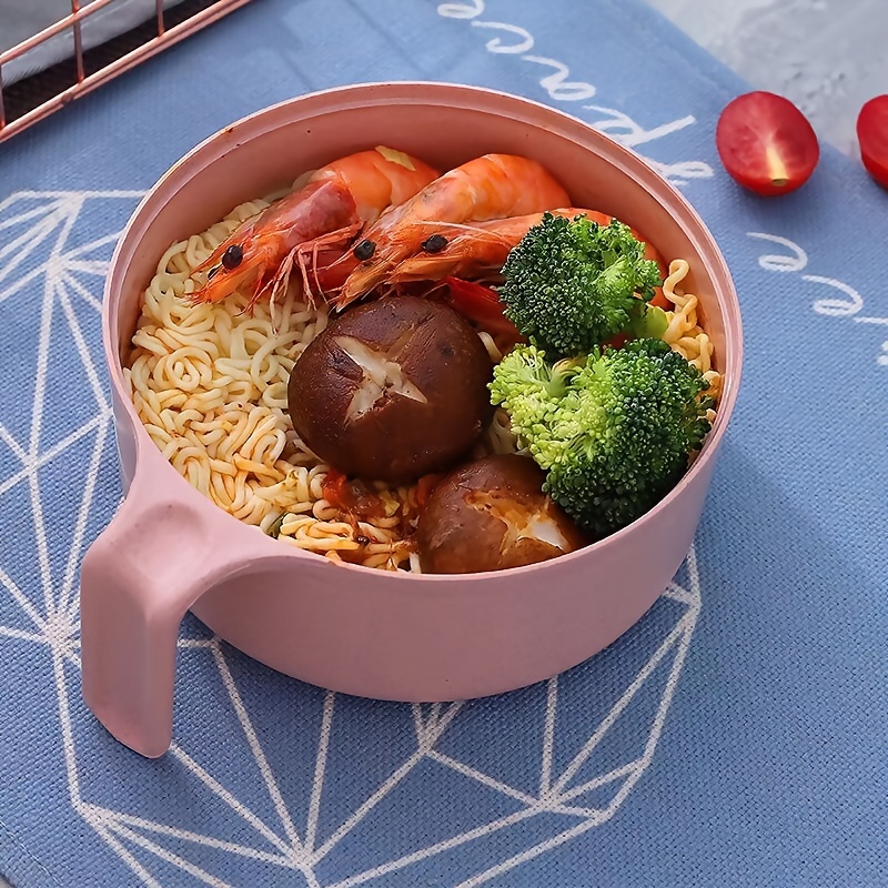 1Set Cute Noodles Bowl with Lid Handle Dinnerware Wheat Straw