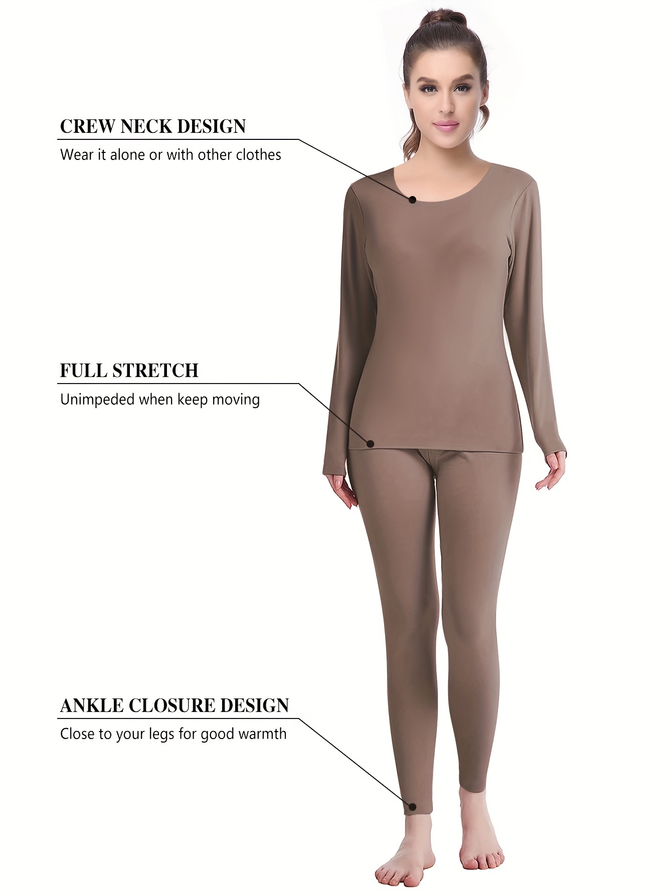 Long Sleeve Thermal Underwear Women Solid Color Fleece Lined - Temu